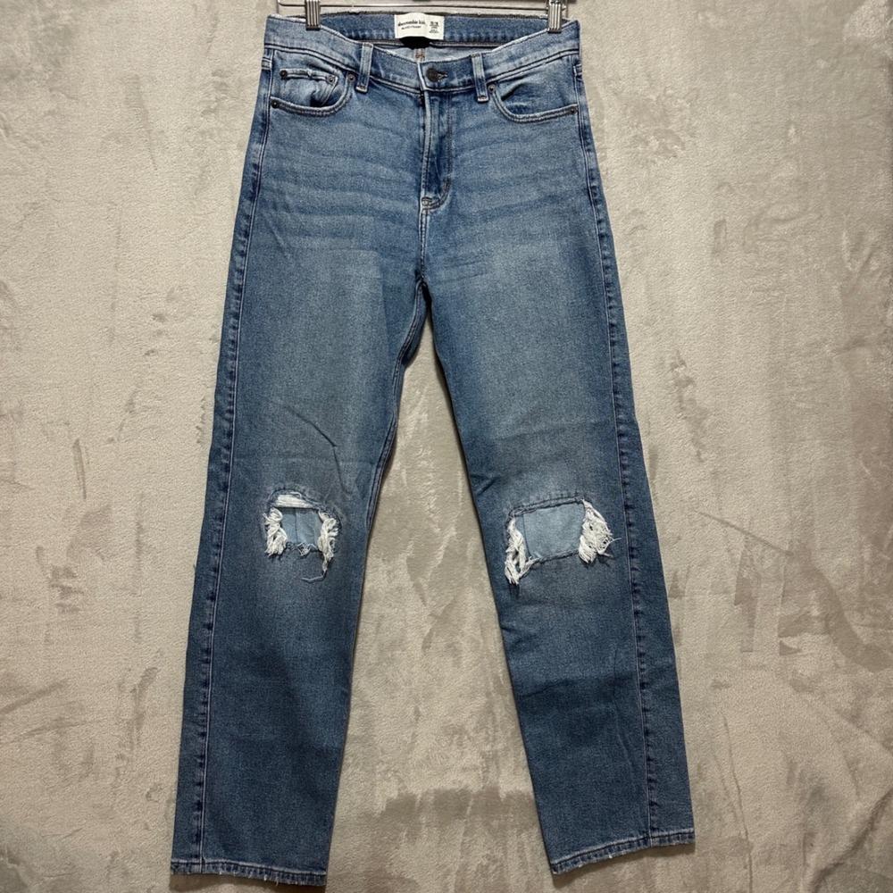Abercrombie Kids Relaxed Straight Jeans Blue Distressed Size 15/16 Long